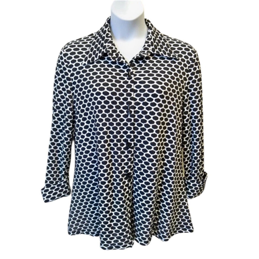 IC Connie K‎ Black White Texture OP-ART Swing L/S Jacket Lux Size Large